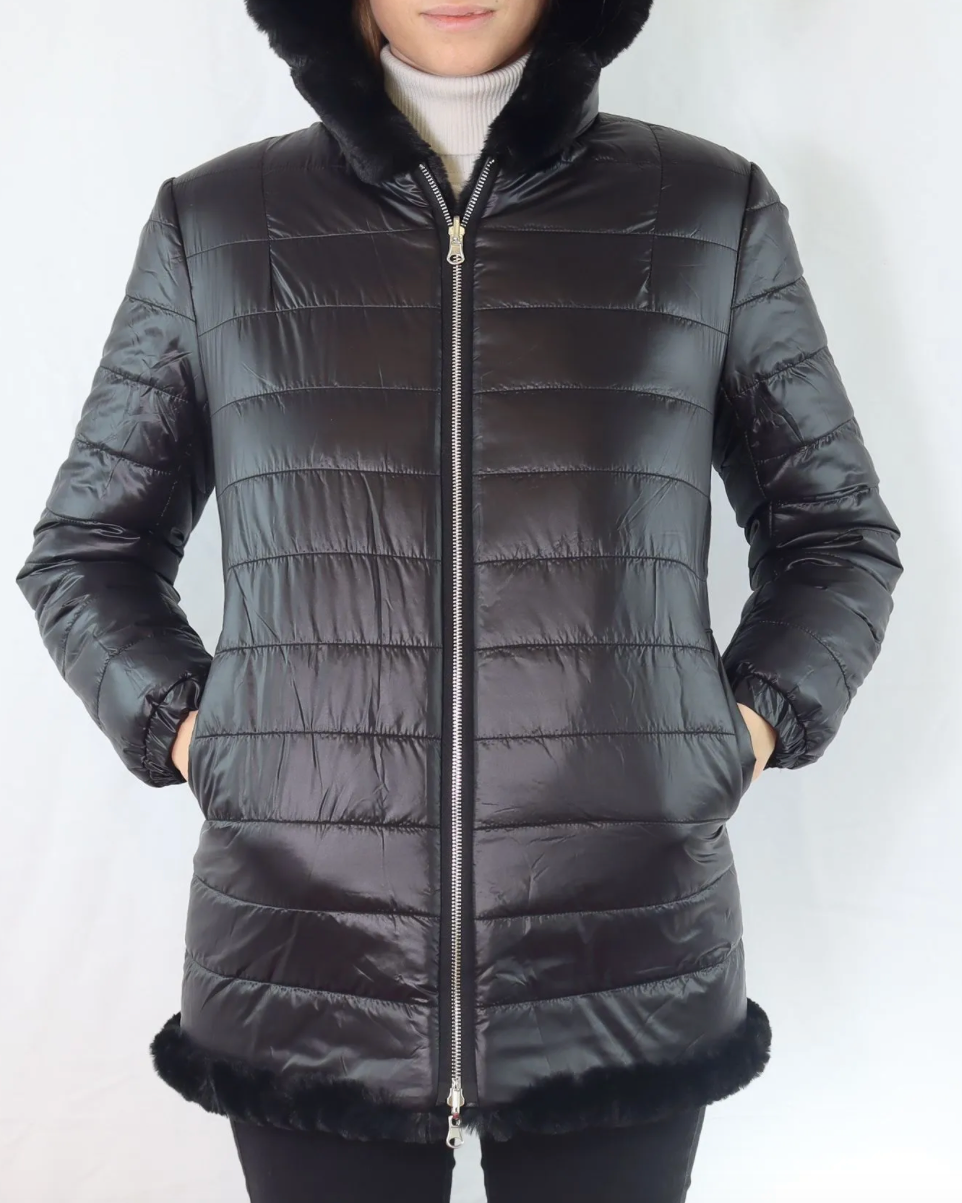 Revers Faux Fur Jkt W/Pkt Black