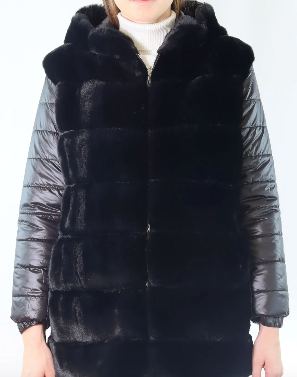 Revers Faux Fur Jkt W/Pkt Black