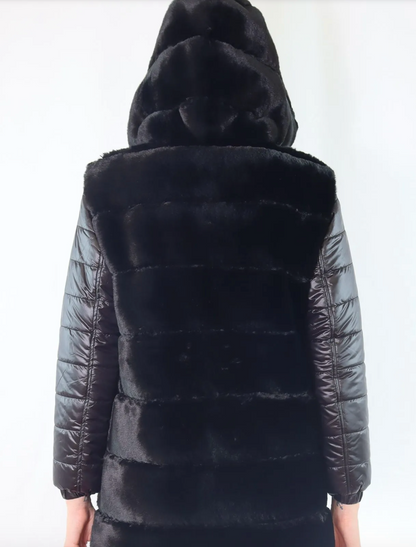 Revers Faux Fur Jkt W/Pkt Black