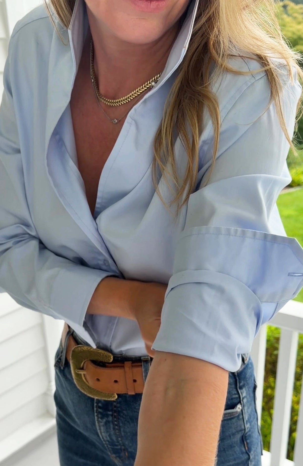 Natalie Cotton Sateen Shirt - Blue