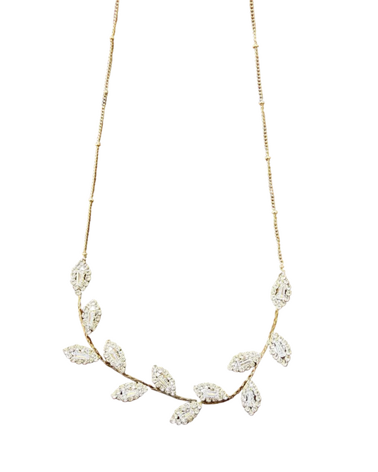 CZ Leaf Necklace with gold-plated surgical steel and sparkling cubic zirconia, from Fossick Imports