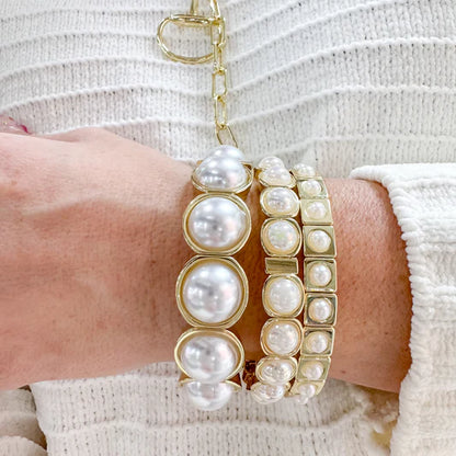All The Pearls Stack Set with geometric gold and luxe pearl accents by TREASURE JEWELS