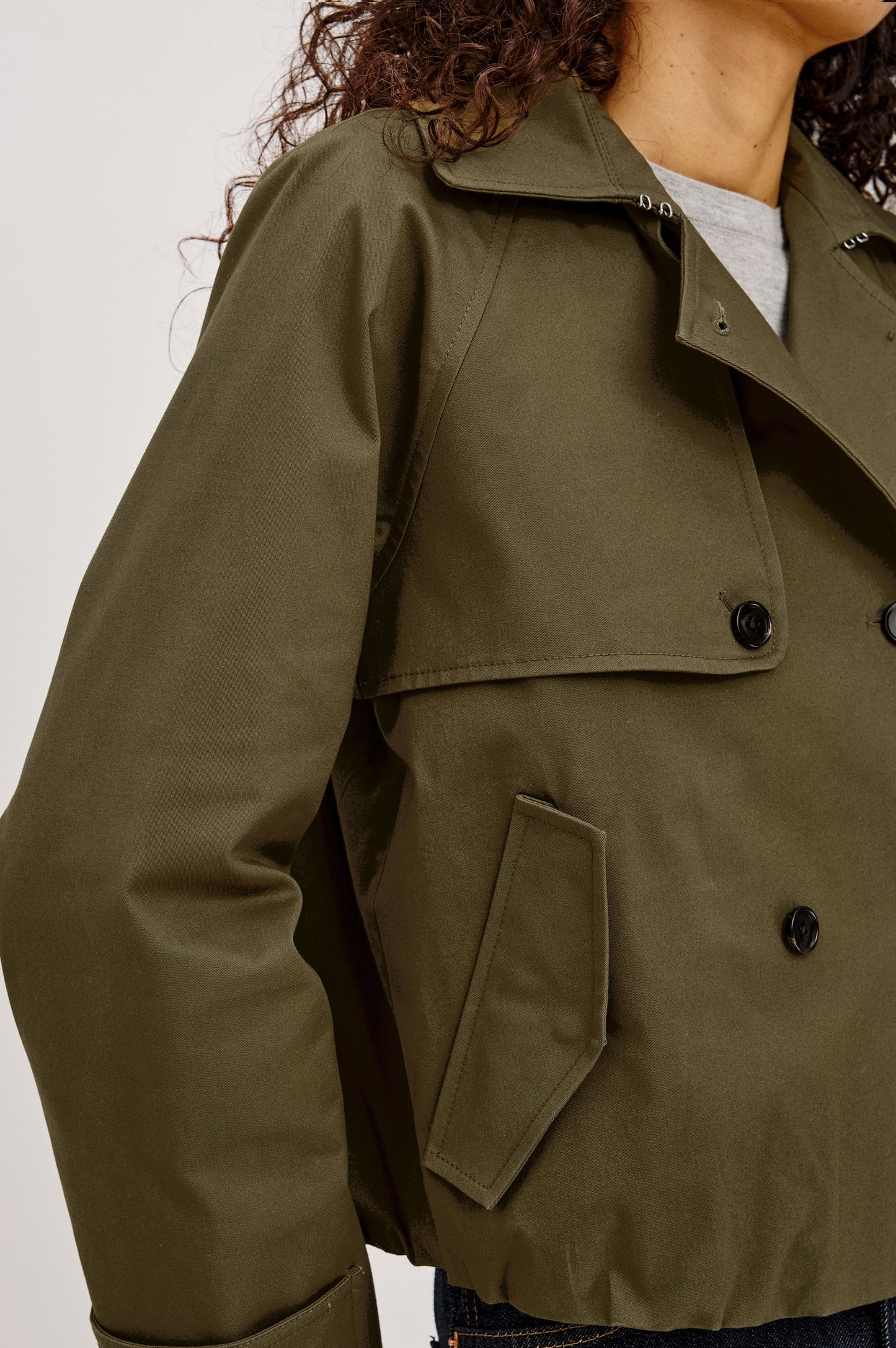 Jett - Olive cropped green cotton gabardine jacket with double-breasted front by RAILS