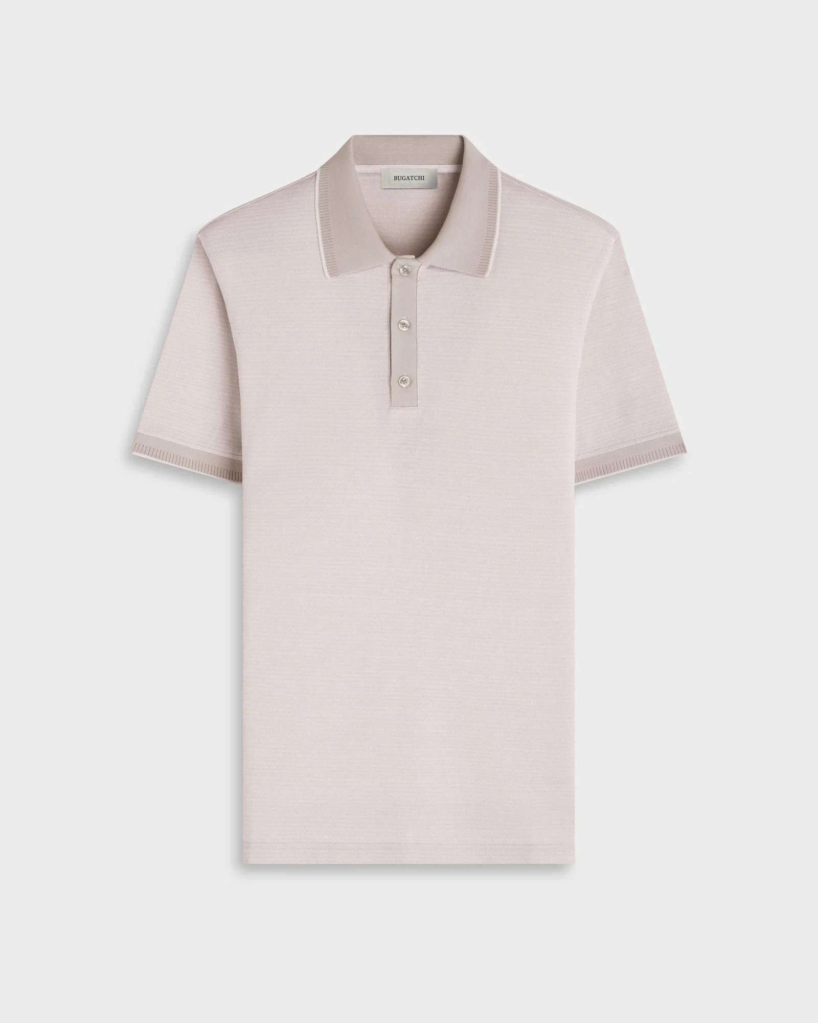 Jacquard Herringbone Three-Button Polo - Limstone in beige mercerized cotton by BUGATCHI