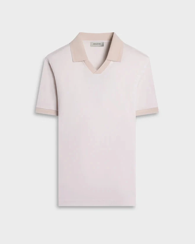 Solid Pima Johnny Collar Polo- Ivory in beige and white 100% Pima cotton by BUGATCHI, Men's Shirts