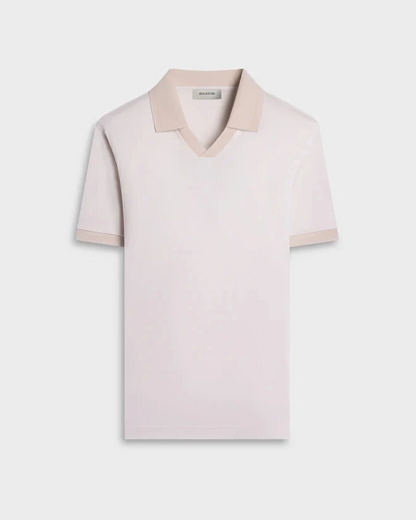 Solid Pima Johnny Collar Polo- Ivory in beige and white 100% Pima cotton by BUGATCHI, Men's Shirts