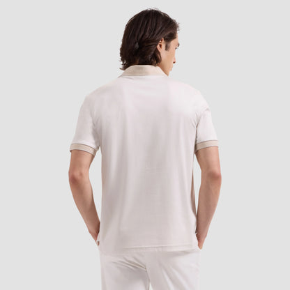 Solid Pima Johnny Collar Polo- Ivory in beige and white Pima cotton, men's shirt by BUGATCHI