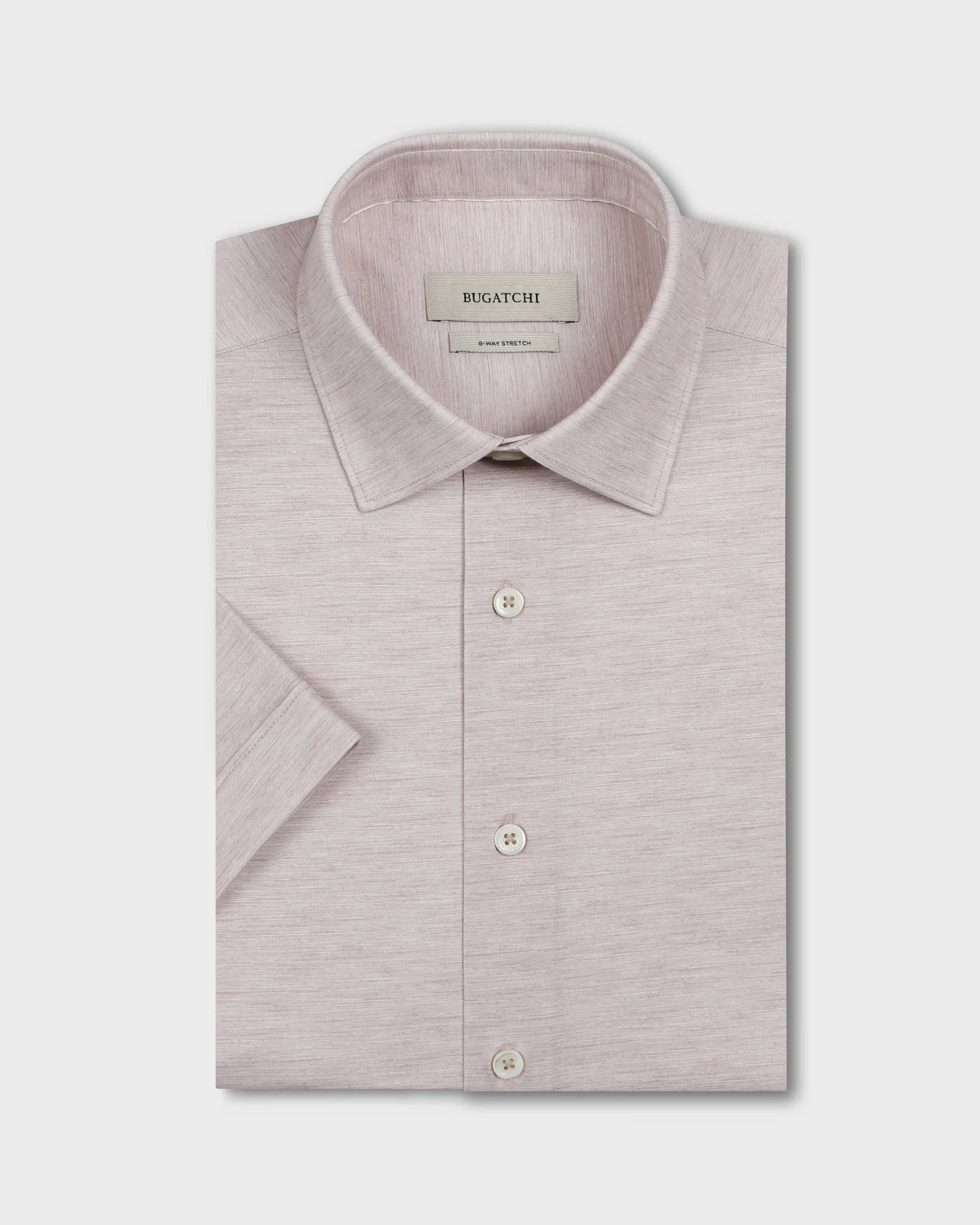 Miles OoohCotton® Melange Short-Sleeve Shirt - Sand in beige melange, moisture-wicking by BUGATCHI