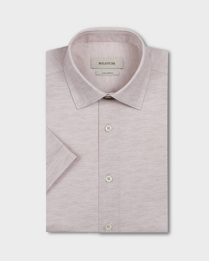 Miles OoohCotton® Melange Short-Sleeve Shirt - Sand in beige melange, moisture-wicking by BUGATCHI