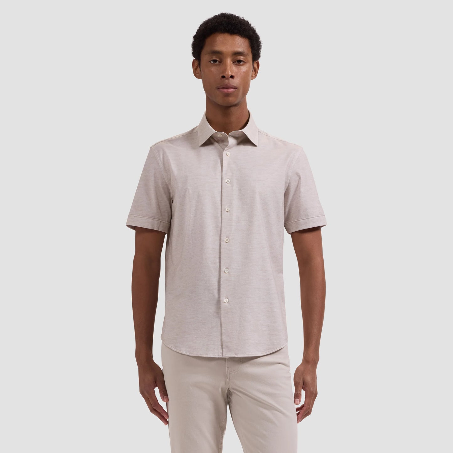 Miles OoohCotton® Melange Short-Sleeve Shirt - Sand in moisture-wicking beige by BUGATCHI