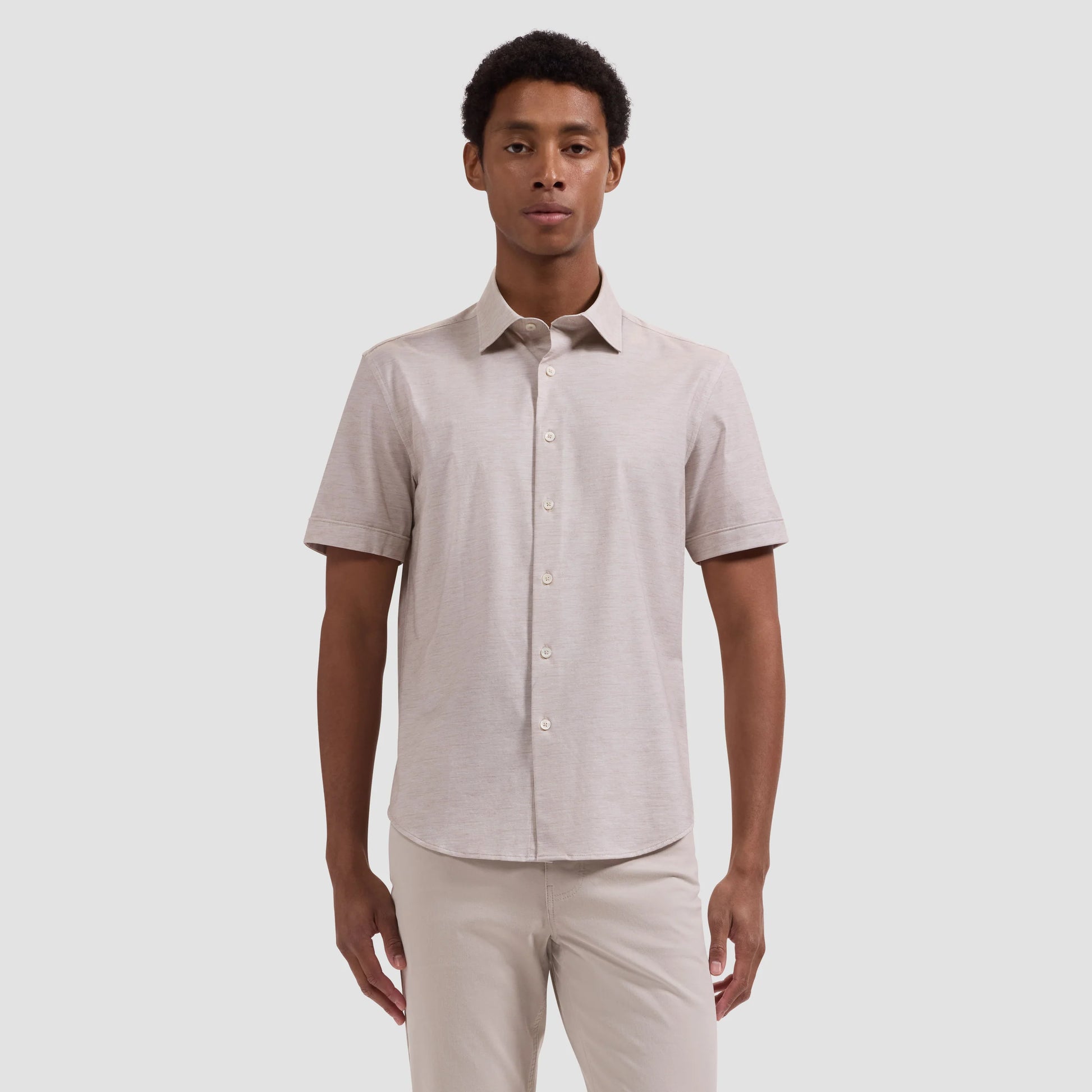 Miles OoohCotton® Melange Short-Sleeve Shirt - Sand in moisture-wicking beige by BUGATCHI