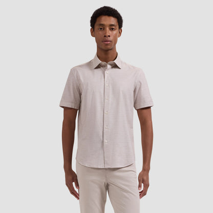 Miles OoohCotton® Melange Short-Sleeve Shirt - Sand in moisture-wicking beige by BUGATCHI