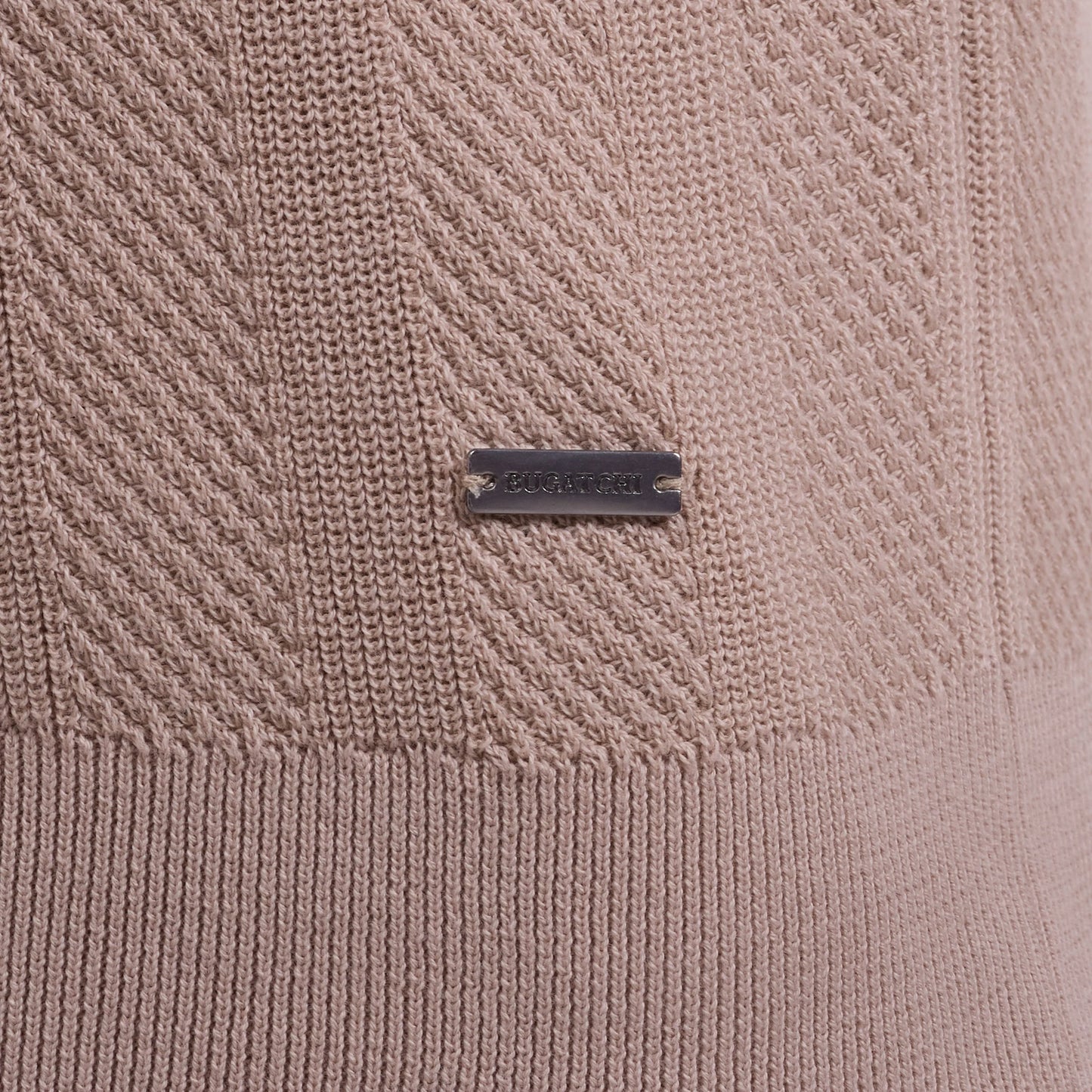 Textured Stripe Johnny Collar Short-Sleeve Sweater - Sand in stretch cotton by BUGATCHI