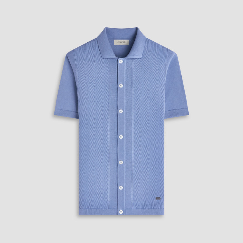 Chevron Button Front Short Sleeve Polo Sweater - Air Blue