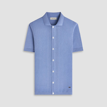 Chevron Button Front Short Sleeve Polo Sweater - Air Blue