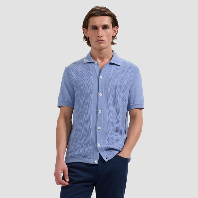 Chevron Button Front Short Sleeve Polo Sweater - Air Blue