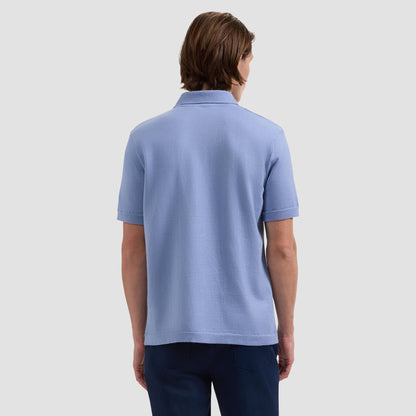 Chevron Button Front Short Sleeve Polo Sweater - Air Blue