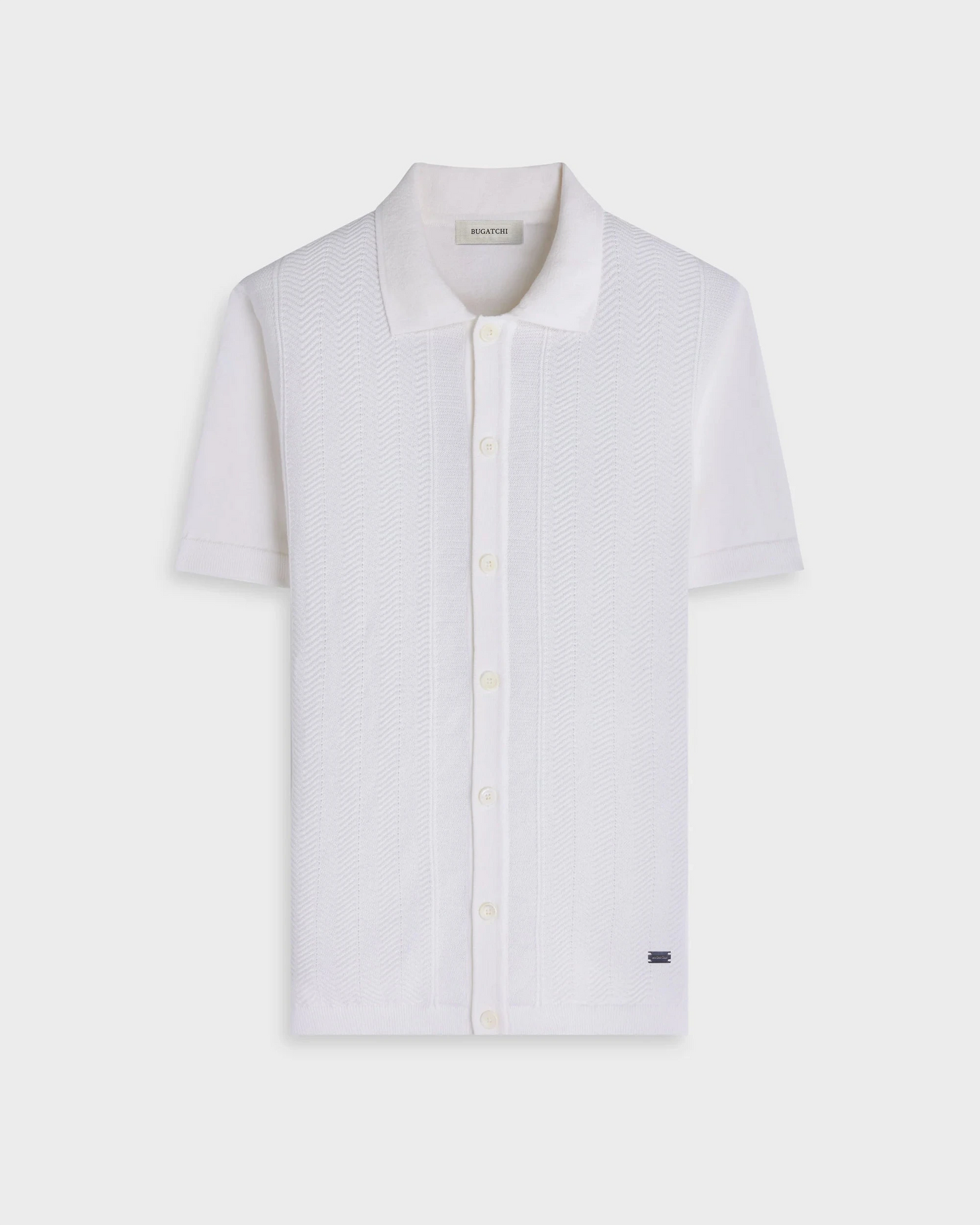 Chevron Button-Front Short-Sleeve Polo Sweater - Chalk in textured cotton by BUGATCHI, men's shirts