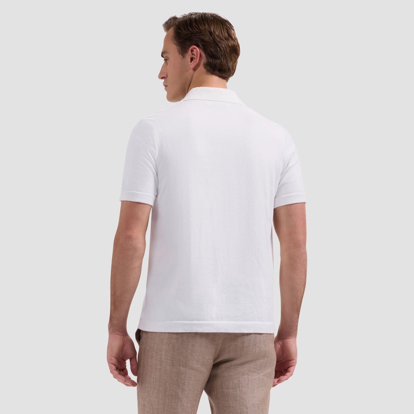 Chevron Button-Front Short-Sleeve Polo Sweater - Chalk in breathable cotton knit by BUGATCHI