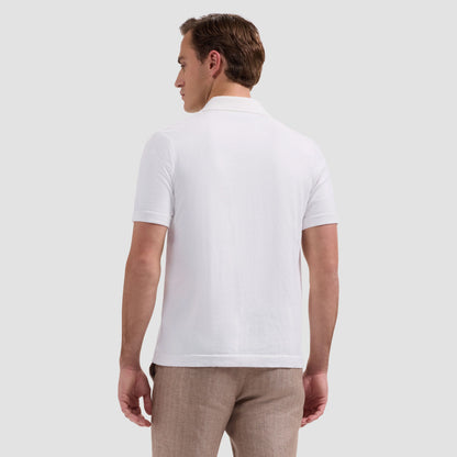 Chevron Button-Front Short-Sleeve Polo Sweater - Chalk in breathable cotton knit by BUGATCHI