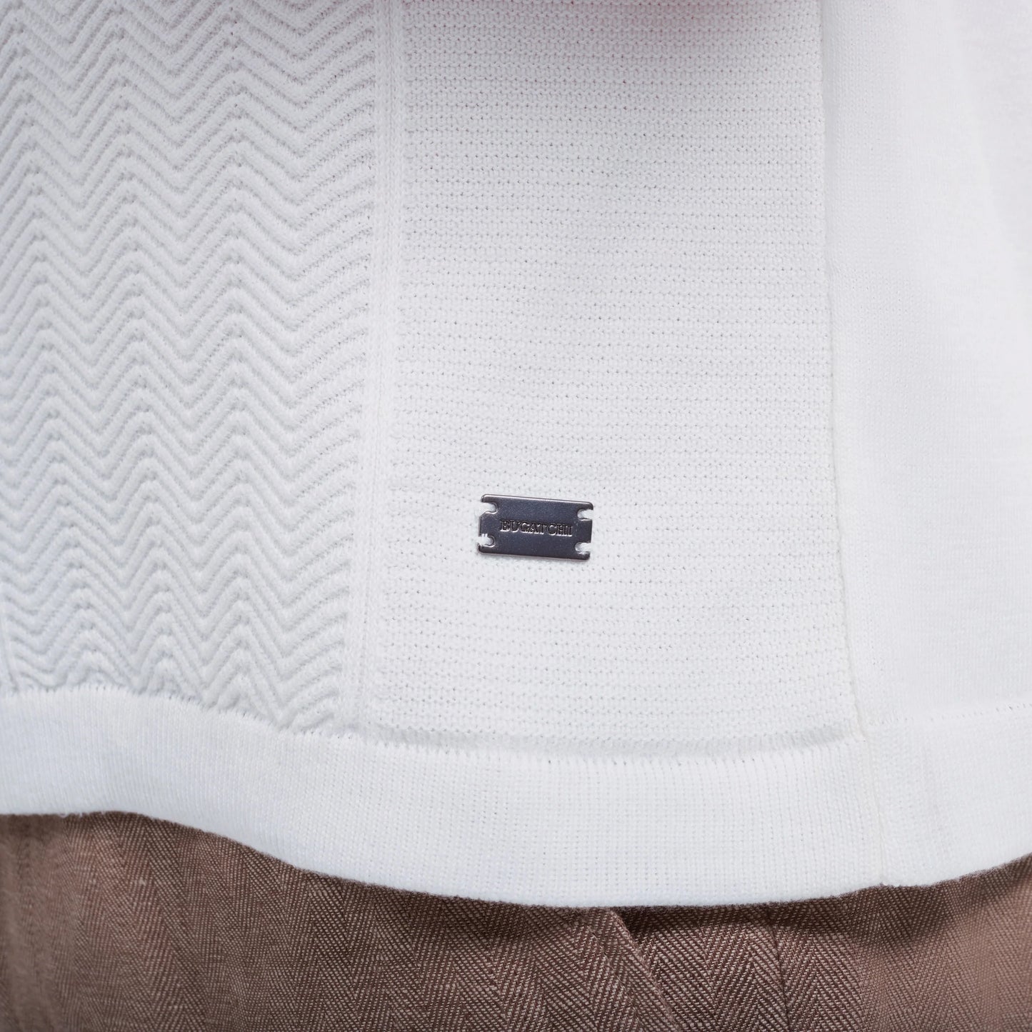 Chevron Button-Front Short-Sleeve Polo Sweater - Chalk in textured cotton, men's shirts by BUGATCHI