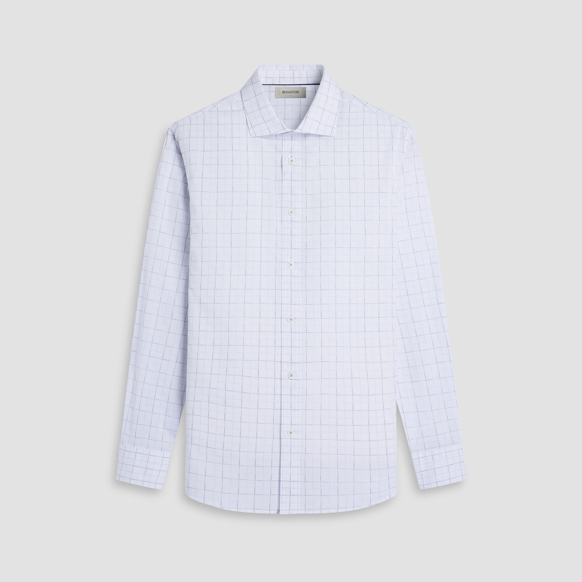 Axel Windowpane Shirt - White, stretch cotton with windowpane check, spread collar by BUGATCHI