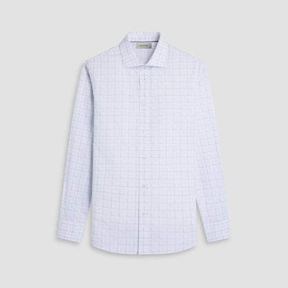 Axel Windowpane Shirt - White, stretch cotton with windowpane check, spread collar by BUGATCHI