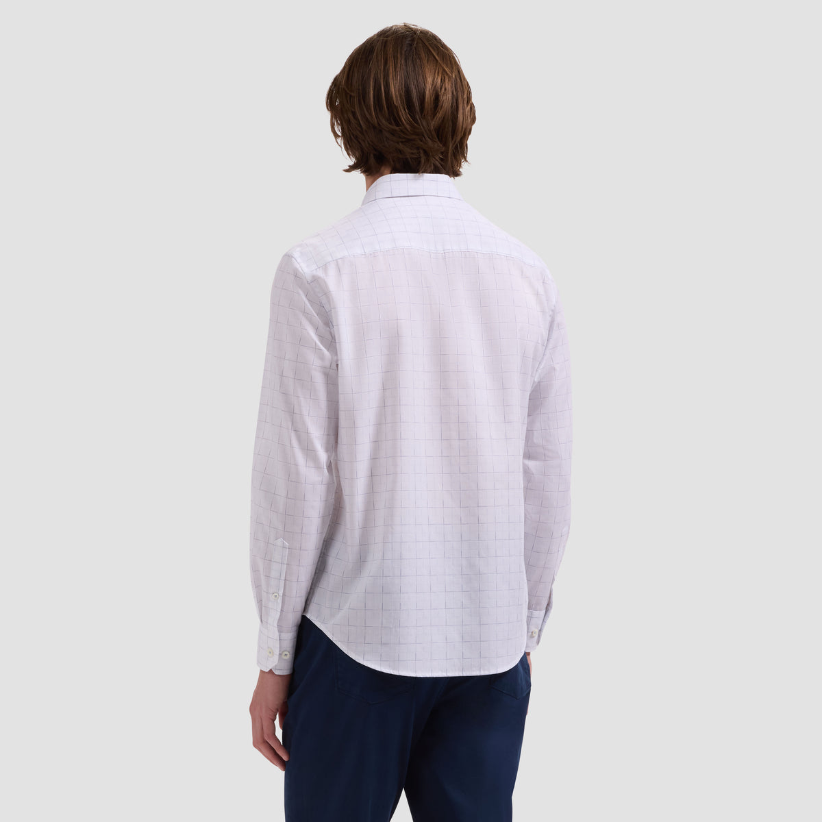 Axel Windowpane Shirt - White, stretch cotton with subtle windowpane check by BUGATCHI, men's long sleeve