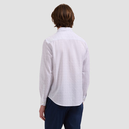 Axel Windowpane Shirt - White, stretch cotton with subtle windowpane check by BUGATCHI, men's long sleeve