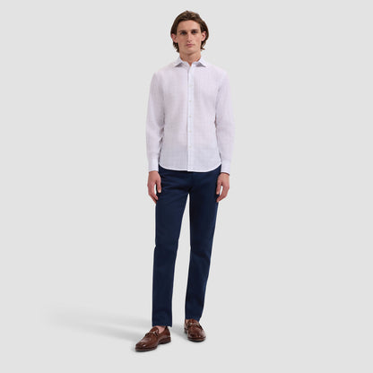 Axel Windowpane Shirt - White, stretch cotton with checkered pattern by BUGATCHI, men's long sleeve