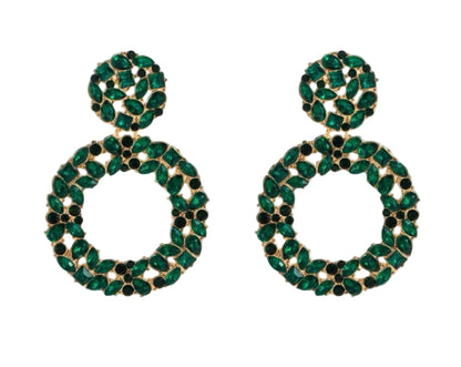 Just Being Dramatic Statement Earring with green geometric crystals and gold by TREASURE JEWELS