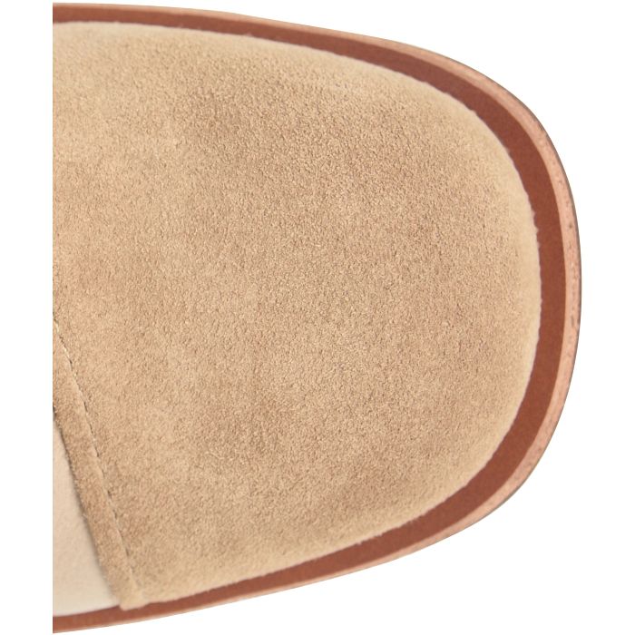Asbee beige multicolor suede toe detail on luxury women's boots by KORKEASE at HCO
