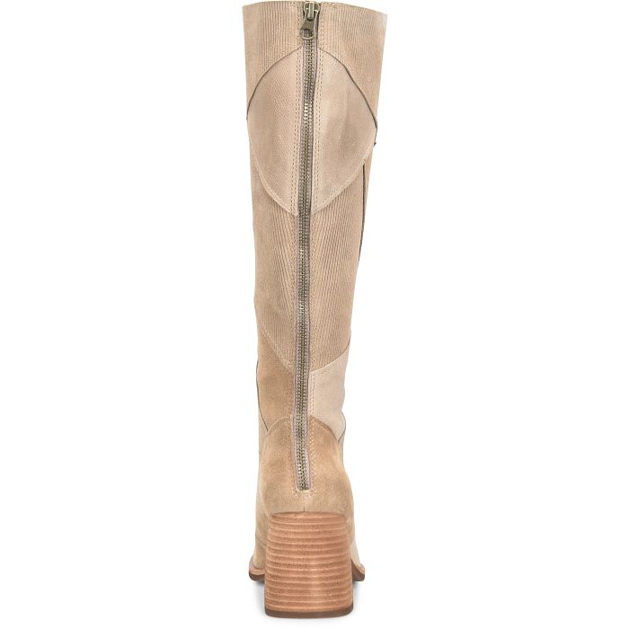 Asbee tall boots in beige multicolor leather with stacked block heel by KORKEASE at HCO