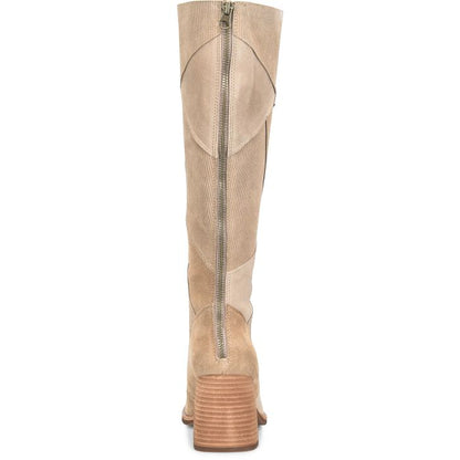 Asbee tall boots in beige multicolor leather with stacked block heel by KORKEASE at HCO