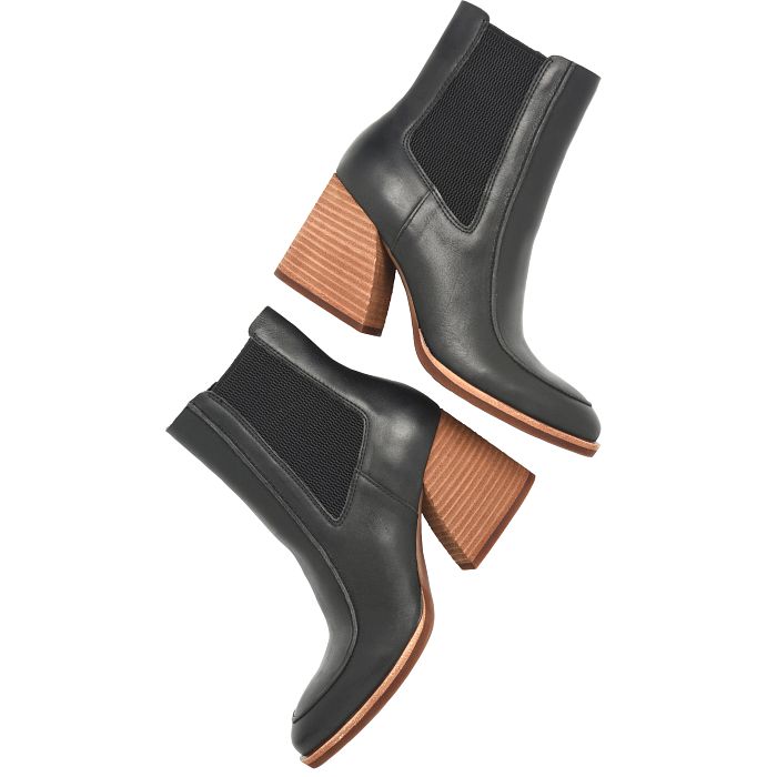 Sioux ankle boots, black leather with elastic Chelsea side panels and block heel