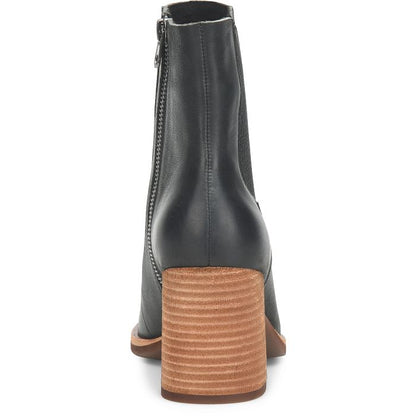 Sioux black ankle boot with full-length zipper and brown block heel