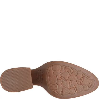 Sioux outsole view with textured tread and embossed logo on dark sole
