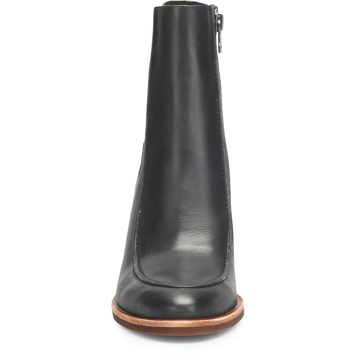 Sioux black side view ankle boot with zipper closure and brown edge sole