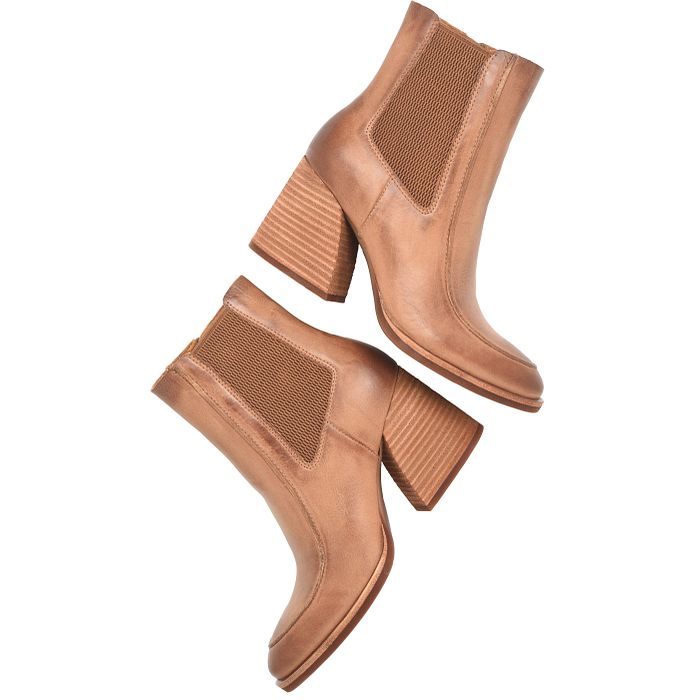 Sioux ankle boots, brown leather with elastic side panels and block heel