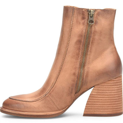 Sioux brown leather mid-calf boot with full zipper and ribbed block heel
