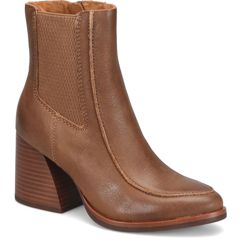 Sioux - Brown KORKEASE women's brown leather Chelsea boot with moc toe and flared heel