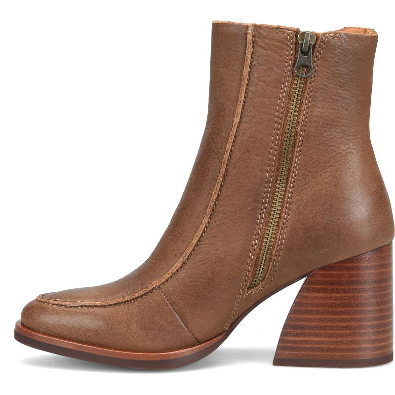 Sioux - Brown KORKEASE brown leather ankle boot with side zipper and flared heel