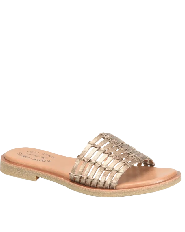 Deja - Bronze women's woven leather sandal with flat sole by KORKEASE from HCO collection