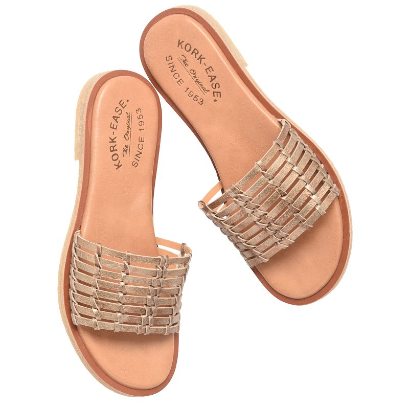Deja - Bronze woven leather slide sandal with flat sole by KORKEASE from HCO Women's Shoes