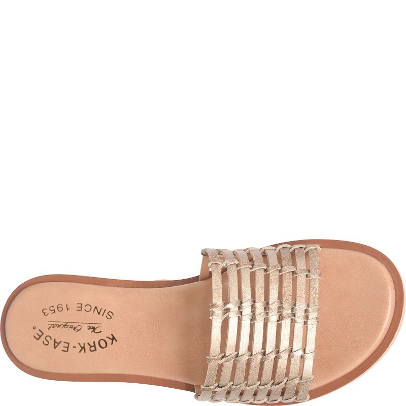 Deja - Bronze women's leather slide sandal with handwoven straps by KORKEASE from HCO Sandals