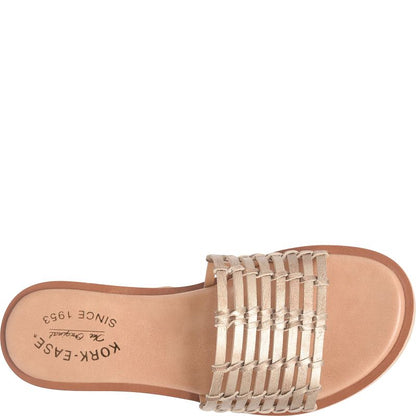 Deja - Bronze women's leather slide sandal with handwoven straps by KORKEASE from HCO Sandals