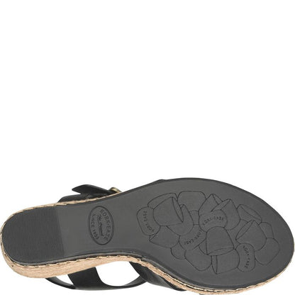 Rayleigh black leather wedge sandal sole with embossed floral design by KORKEASE
