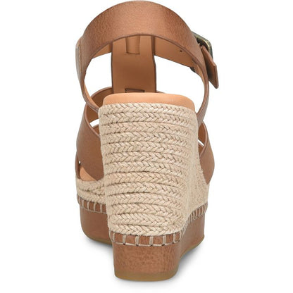 Rayleigh brown leather sandal with braided jute wedge heel and adjustable buckle by KORKEASE