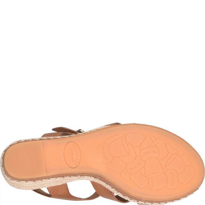 Rayleigh brown leather sandal sole with floral embossed design by KORKEASE, HCO Women’s Shoes