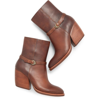 Solstice - Brown KORKEASE women's brown leather over-the-ankle boots with buckle heels